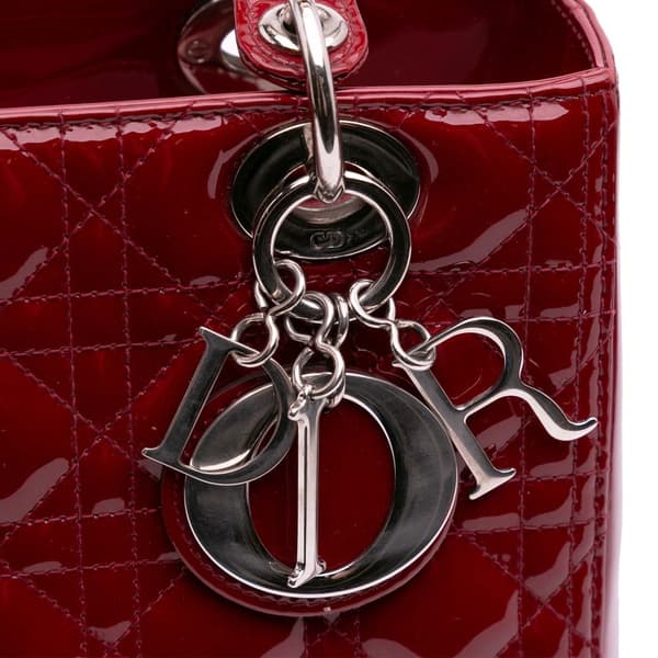 Pre-owned Dior Medium Patent Cannage Lady Dior Red