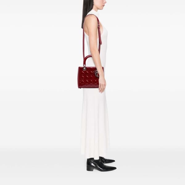 Pre-owned Dior Medium Patent Cannage Lady Dior Red