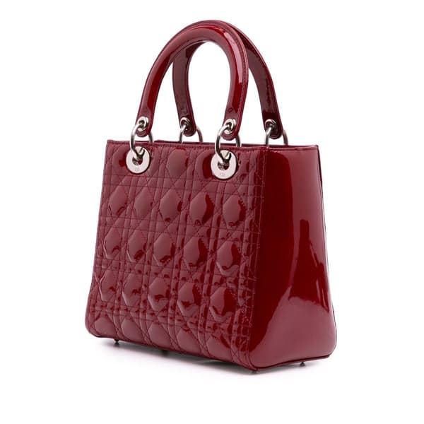 Pre-owned Dior Medium Patent Cannage Lady Dior Red