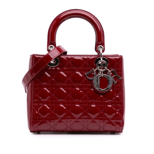 Pre-owned Dior Medium Patent Cannage Lady Dior Red