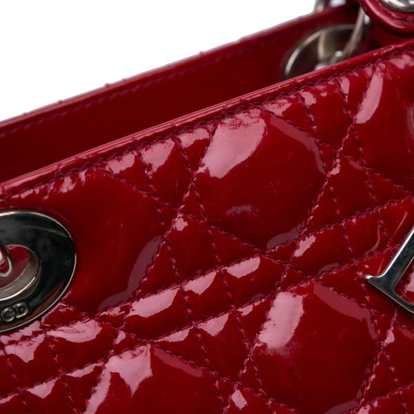 Pre-owned Dior Medium Patent Cannage Lady Dior Red