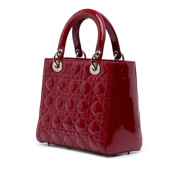Pre-owned Dior Medium Patent Cannage Lady Dior Red