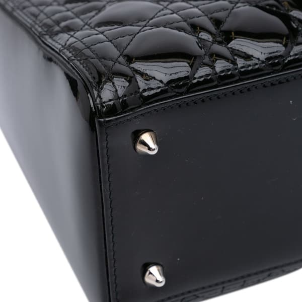 Pre-owned Dior Medium Patent Cannage Lady Dior Black