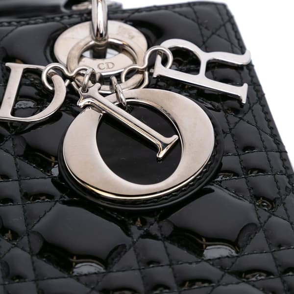 Pre-owned Dior Medium Patent Cannage Lady Dior Black