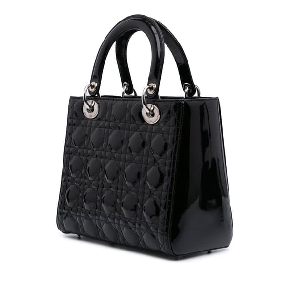 Pre-owned Dior Medium Patent Cannage Lady Dior Black