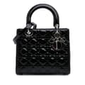 Miniatyrbild 1 av 10: Pre-owned Dior Medium Patent Cannage Lady Dior Black
