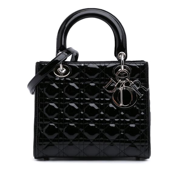 Pre-owned Dior Medium Patent Cannage Lady Dior Black