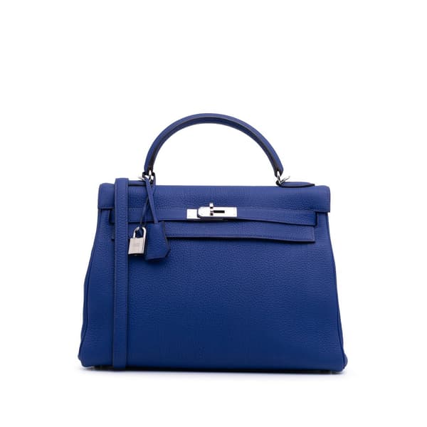 Pre-owned Hermès Togo Kelly II Retourne 32 Blue