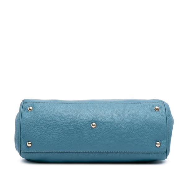 Pre-owned Gucci Medium Calfskin Bamboo Shopper Satchel Blue