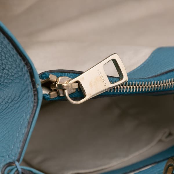 Pre-owned Gucci Medium Calfskin Bamboo Shopper Satchel Blue