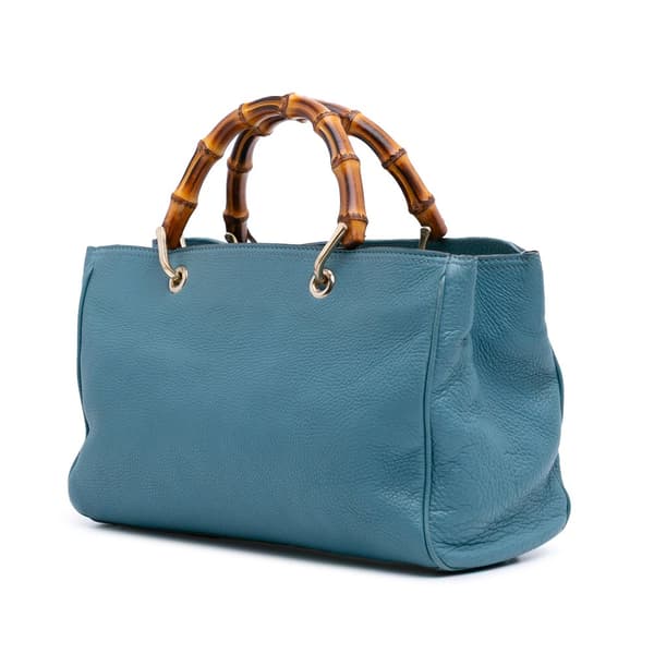 Pre-owned Gucci Medium Calfskin Bamboo Shopper Satchel Blue