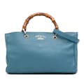 Miniatyrbillede 1 af 10: Pre-owned Gucci Medium Calfskin Bamboo Shopper Satchel Blue