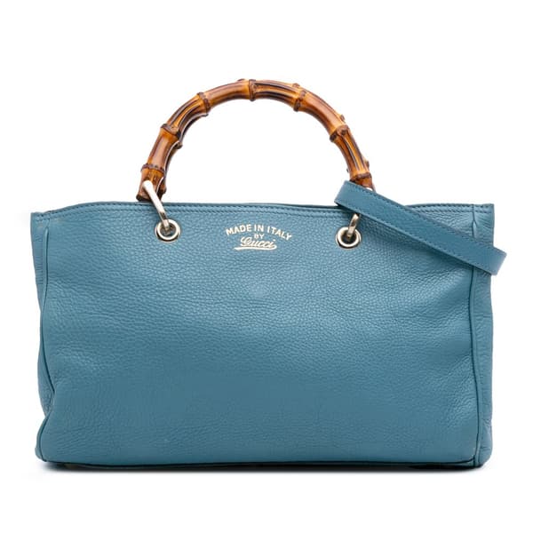 Pre-owned Gucci Medium Calfskin Bamboo Shopper Satchel Blue