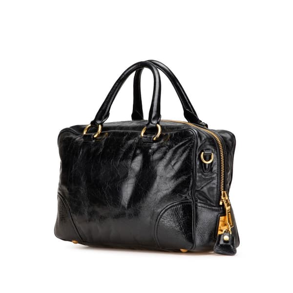 Pre-owned Prada Vitello Shine Satchel Black