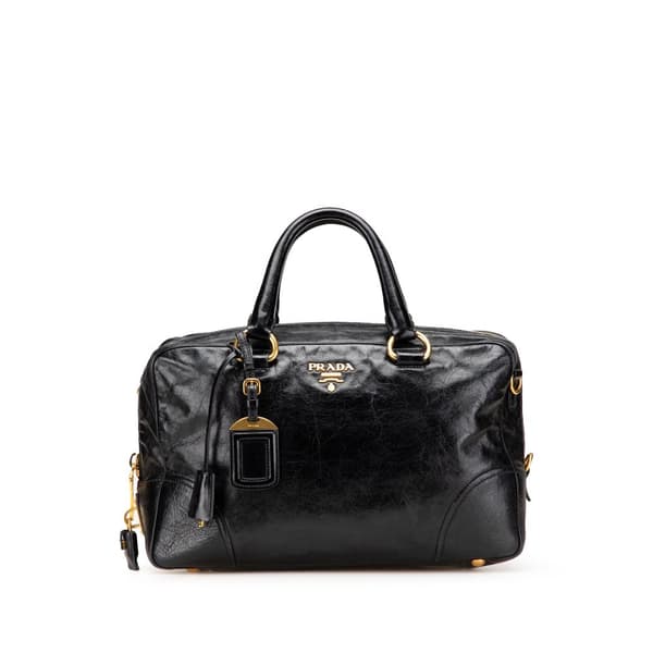 Pre-owned Prada Vitello Shine Satchel Black