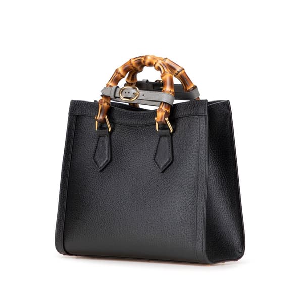 Pre-owned Gucci Small Leather Bamboo Diana Satchel Black