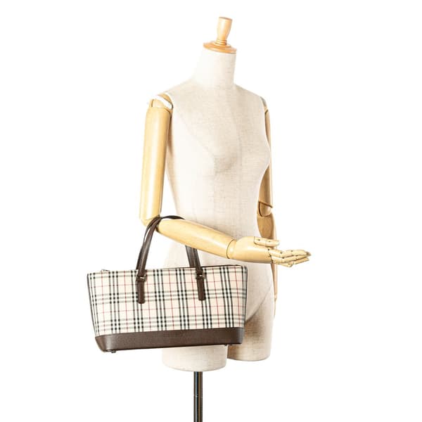 Pre-owned Burberry House Check Canvas Handbag Brown