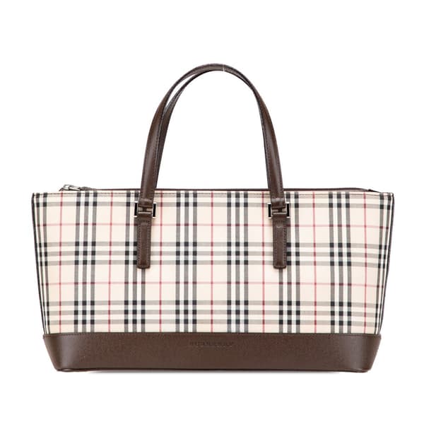 Pre-owned Burberry House Check Canvas Handbag Brown