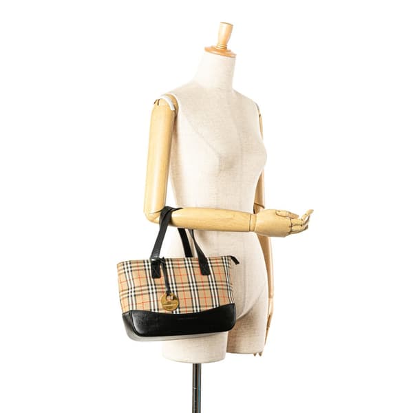 Pre-owned Burberry Haymarket Check Canvas Handbag Brown