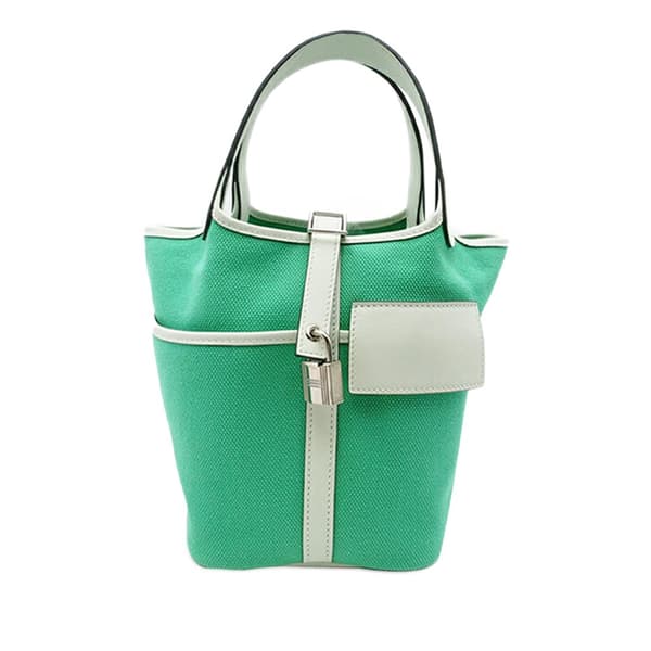 Pre-owned Hermès Toile Goeland and Swift Cargo Picotin Lock 18 Green