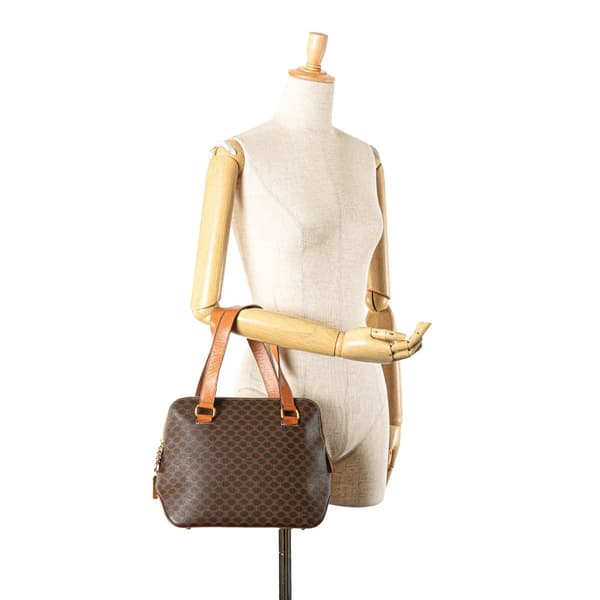 Pre-owned Celine Macadam Coated Canvas Handbag Brown