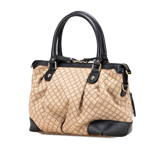 Pre-owned Gucci Diamante Canvas Sukey Satchel Brown