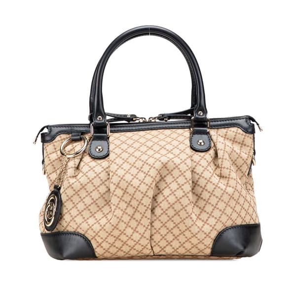 Pre-owned Gucci Diamante Canvas Sukey Satchel Brown