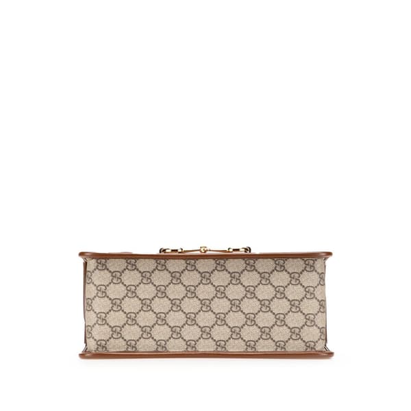 Pre-owned Gucci Small GG Supreme Horsebit 1955 Satchel Brown