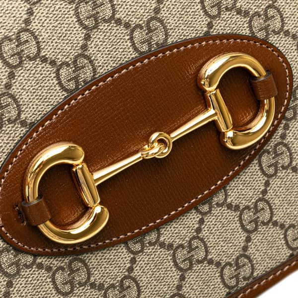 Pre-owned Gucci Small GG Supreme Horsebit 1955 Satchel Brown