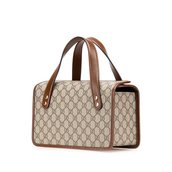 Pre-owned Gucci Small GG Supreme Horsebit 1955 Satchel Brown