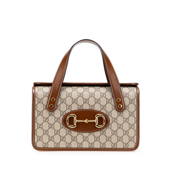 Pre-owned Gucci Small GG Supreme Horsebit 1955 Satchel Brown