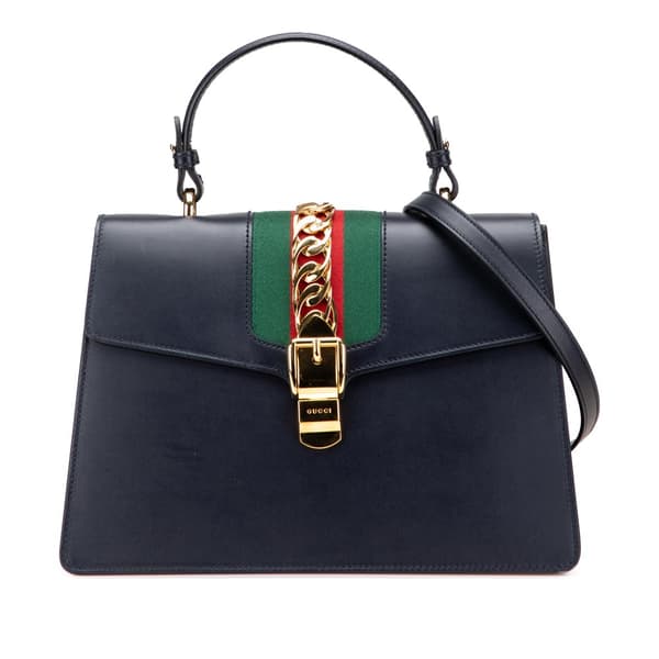 Pre-owned Gucci Medium Leather Sylvie Top Handle Bag Black
