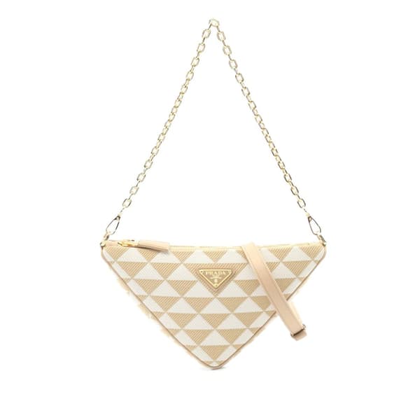 Pre-owned Prada Mini Triangolo Jacquard Triangle Symbole Satchel Brown