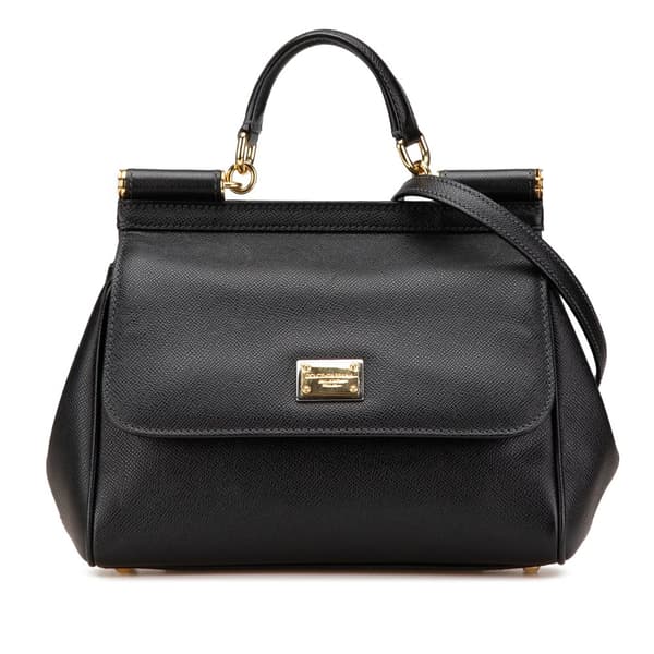 Pre-owned Dolce & Gabbana Medium Leather Miss Sicily Satchel Black