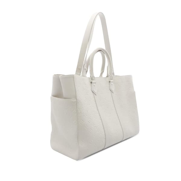 Pre-owned Louis Vuitton Monogram Taurillon Sac Plat 24H Tote White