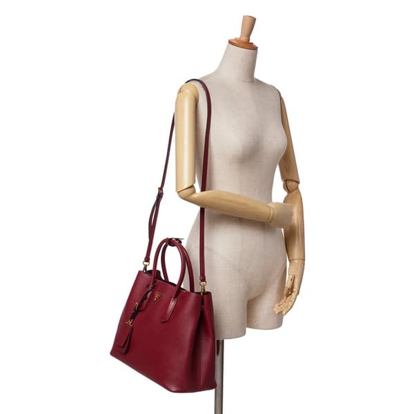 Pre-owned Prada Medium Saffiano Cuir Double Satchel Red