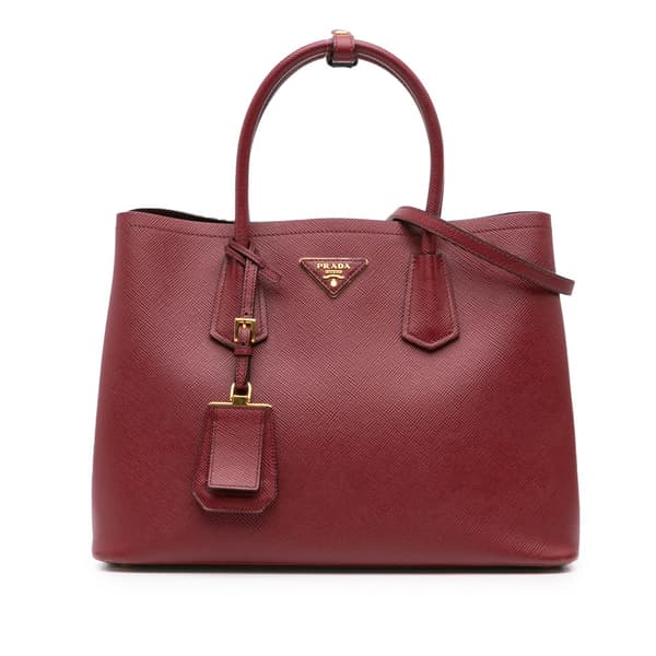 Pre-owned Prada Medium Saffiano Cuir Double Satchel Red
