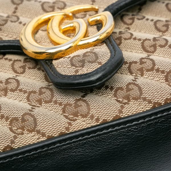 Pre-owned Gucci GG Marmont Matelasse Canvas Top Handle Bag Brown