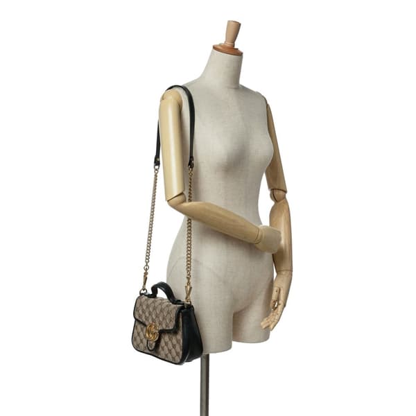 Pre-owned Gucci GG Marmont Matelasse Canvas Top Handle Bag Brown