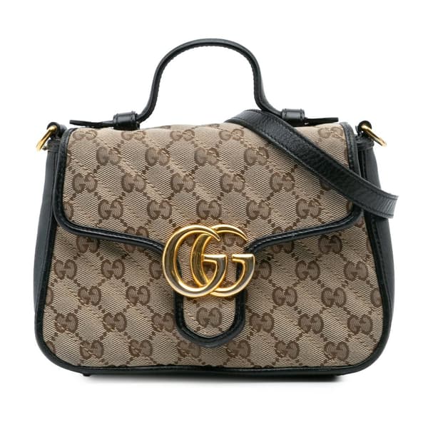 Pre-owned Gucci GG Marmont Matelasse Canvas Top Handle Bag Brown