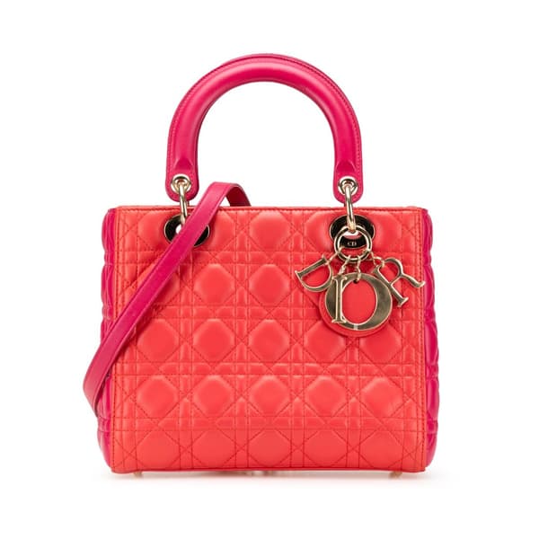 Pre-owned Dior Medium Bicolor Lambskin Cannage Lady Dior Red