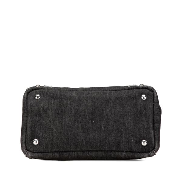 Pre-owned Prada Small Denim Canapa Bijoux Satchel Black