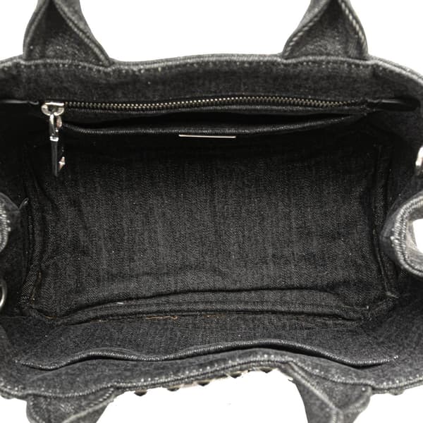 Pre-owned Prada Small Denim Canapa Bijoux Satchel Black