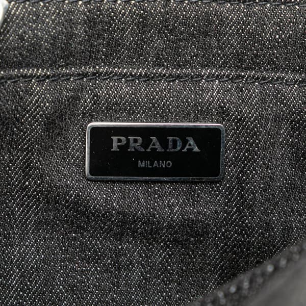 Pre-owned Prada Small Denim Canapa Bijoux Satchel Black