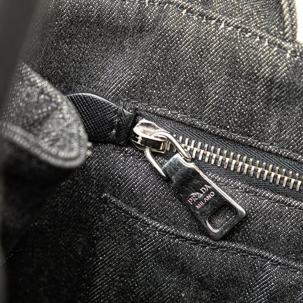 Pre-owned Prada Small Denim Canapa Bijoux Satchel Black
