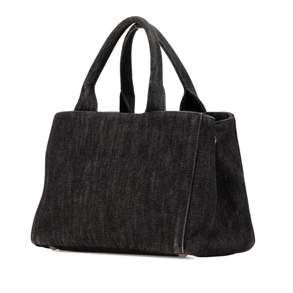 Pre-owned Prada Small Denim Canapa Bijoux Satchel Black