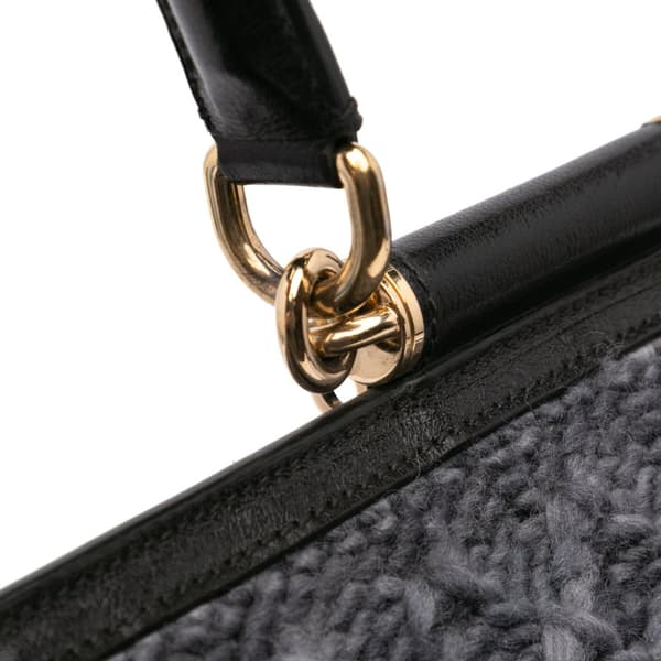 Pre-owned Dolce & Gabbana Crochet Wool Miss Sicily Satchel Gray
