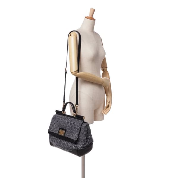 Pre-owned Dolce & Gabbana Crochet Wool Miss Sicily Satchel Gray