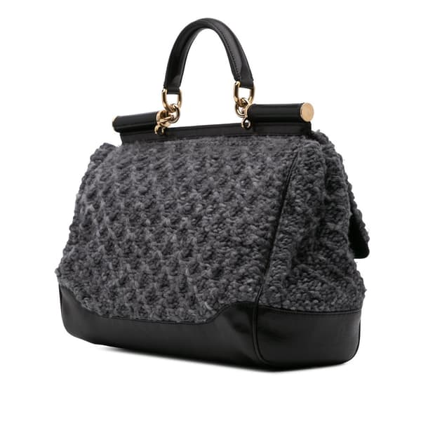 Pre-owned Dolce & Gabbana Crochet Wool Miss Sicily Satchel Gray