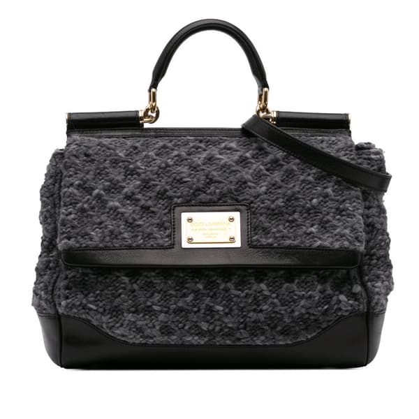 Pre-owned Dolce & Gabbana Crochet Wool Miss Sicily Satchel Gray